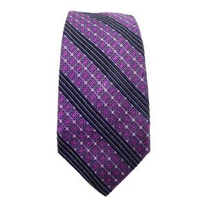 IMPUNTURA Purple Striped Floral Silk Blend Tie Canada 59"/ 3" EC